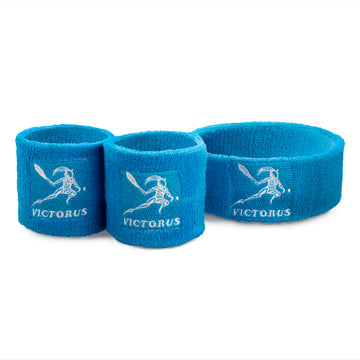 Victorus Sky Blue Cotton Sweatband Set - 1 Headband, 2 Wristbands